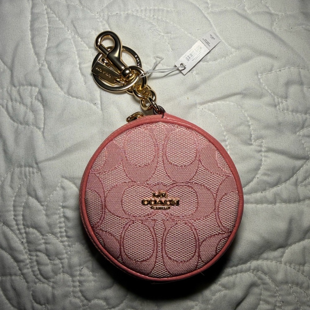Coach Blush Pink Coin Pouch with Gold Keychain